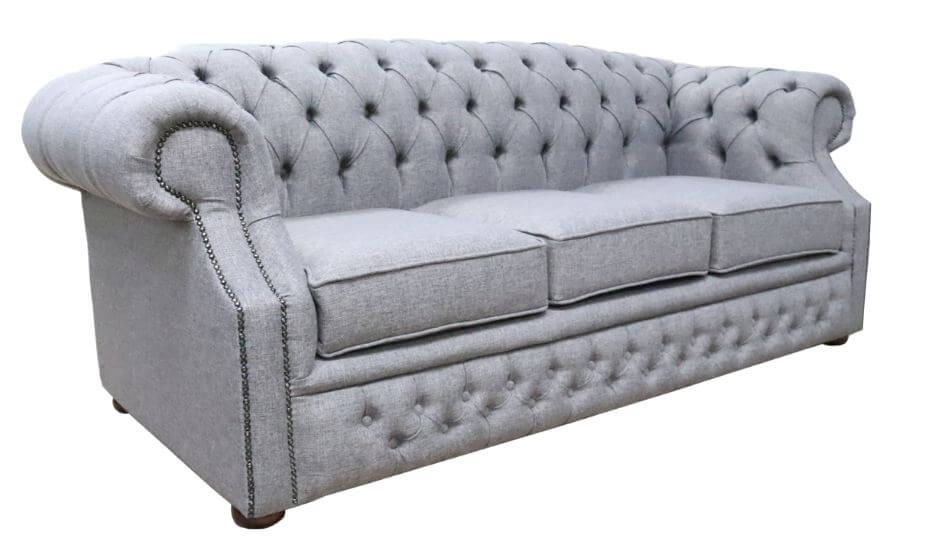 Product photograph of Chesterfield 3 Seater Sofa Gleneagles Plain Silver Fabric In Buckingham Style from Chesterfield Sofas.