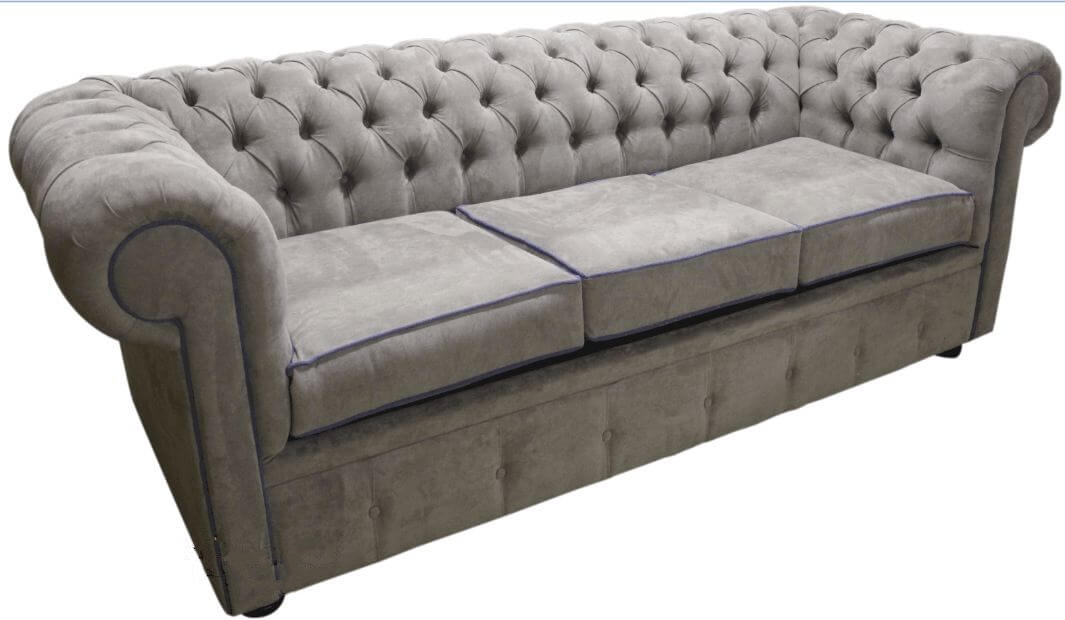 Product photograph of Chesterfield 3 Seater Sofa Kimora Grey With Blue Piping Fabric In Classic Style from Chesterfield Sofas.