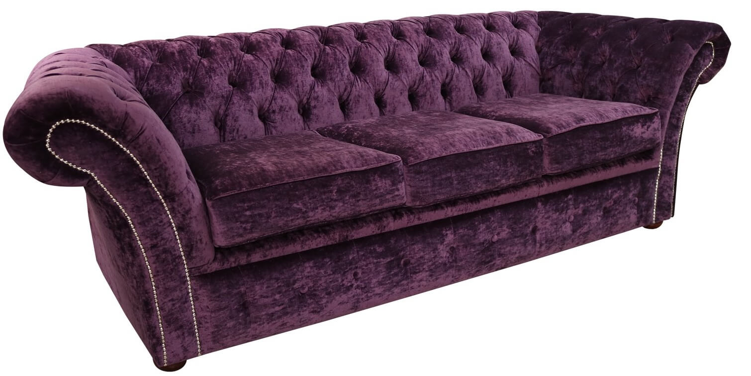 Product photograph of Chesterfield 3 Seater Sofa Modena Amethyst Purple Velvet In Balmoral Style from Chesterfield Sofas.