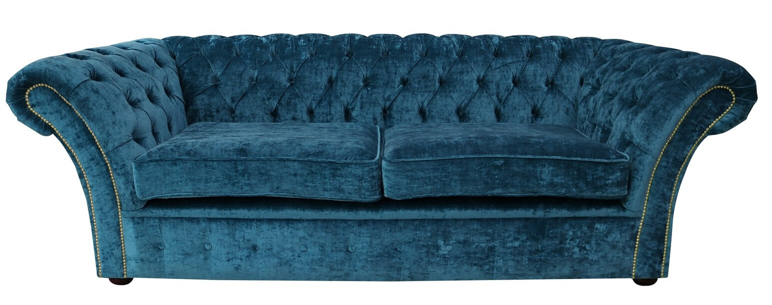 Product photograph of Chesterfield 3 Seater Sofa Modena Peacock Blue Fabric In Balmoral Style from Chesterfield Sofas