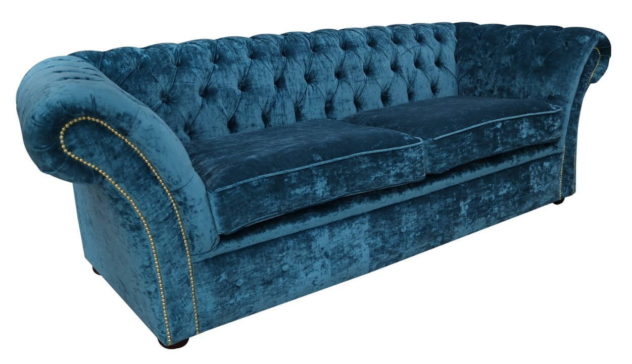 Product photograph of Chesterfield 3 Seater Sofa Modena Peacock Blue Fabric In Balmoral Style from Chesterfield Sofas.