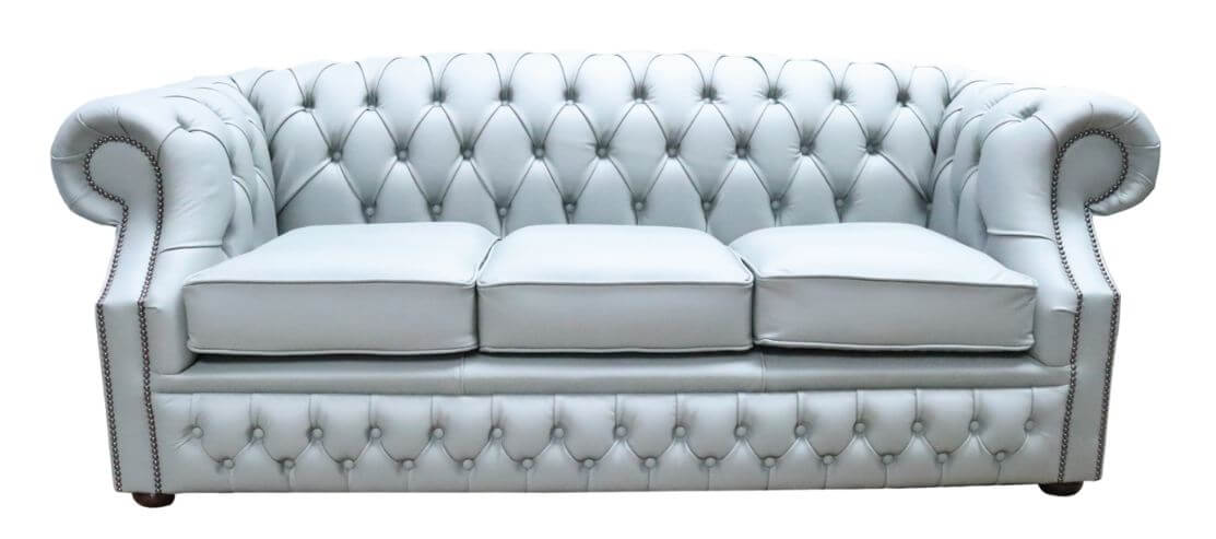 Product photograph of Chesterfield 3 Seater Sofa Moon Mist Grey Leather In Buckingham Style from Chesterfield Sofas