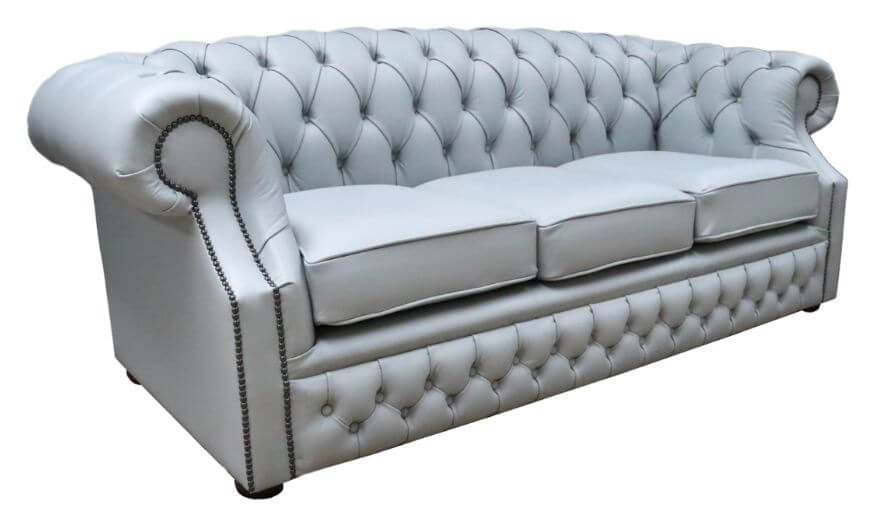 Product photograph of Chesterfield 3 Seater Sofa Moon Mist Grey Leather In Buckingham Style from Chesterfield Sofas.