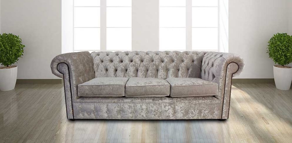 Product photograph of Chesterfield 3 Seater Sofa Senso Oyster Velvet Fabric In Classic Style from Chesterfield Sofas
