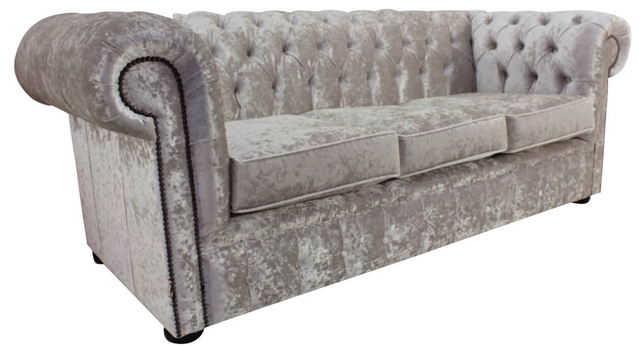 Product photograph of Chesterfield 3 Seater Sofa Senso Oyster Velvet Fabric In Classic Style from Chesterfield Sofas.