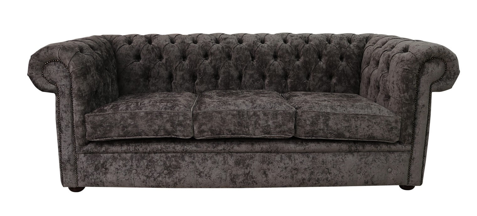 Product photograph of Chesterfield 3 Seater Sofa Settee Belvedere Pewter Grey Fabric In Classic Style from Chesterfield Sofas