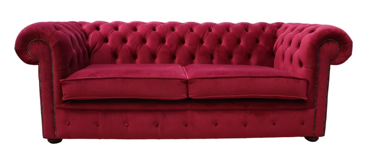 Product photograph of Chesterfield 3 Seater Sofa Settee Boutique Cranberry Red Velvet In Classic Style from Chesterfield Sofas