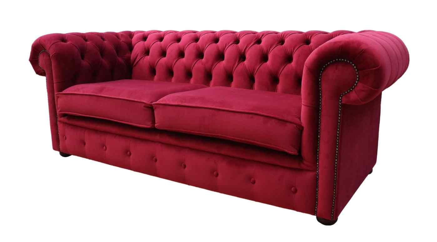 Product photograph of Chesterfield 3 Seater Sofa Settee Boutique Cranberry Red Velvet In Classic Style from Chesterfield Sofas.