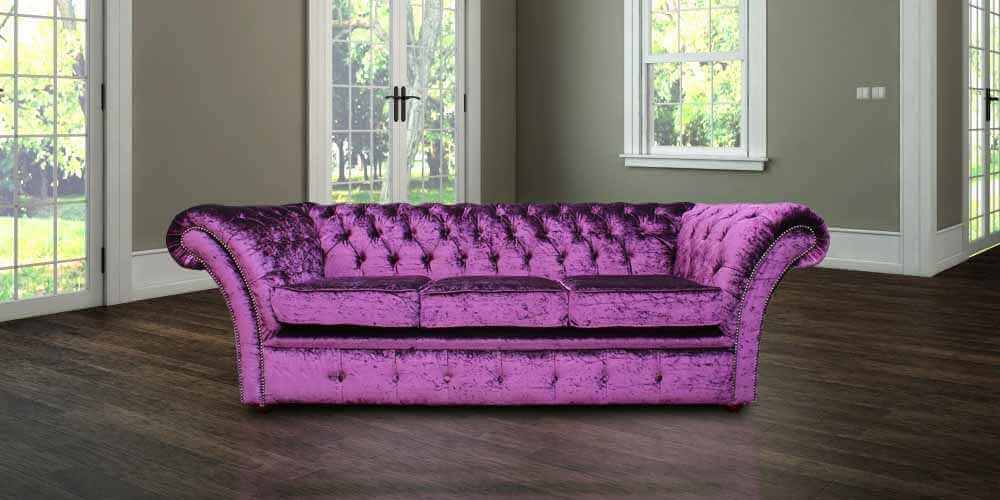 Product photograph of Chesterfield 3 Seater Sofa Settee Boutique Crush Purple Velvet Fabric In Balmoral Style from Chesterfield Sofas