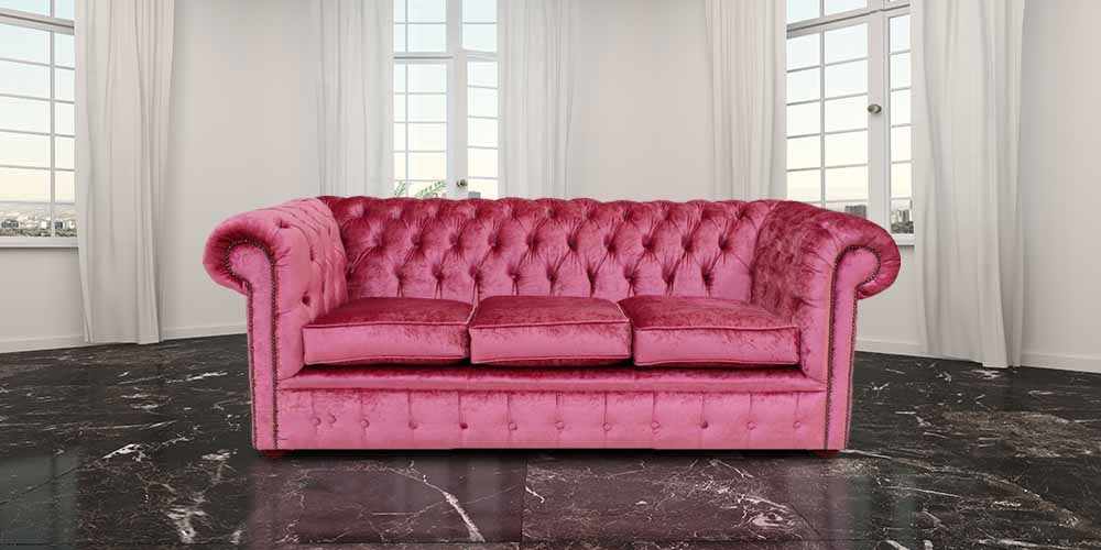 Product photograph of Chesterfield 3 Seater Sofa Settee Boutique Rose Velvet Fabric In Classic Style from Chesterfield Sofas
