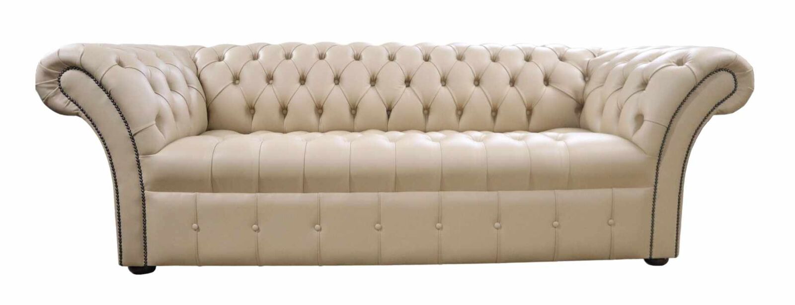 Product photograph of Chesterfield 3 Seater Sofa Settee Buttoned Seat Stone Leather In Balmoral Style from Chesterfield Sofas