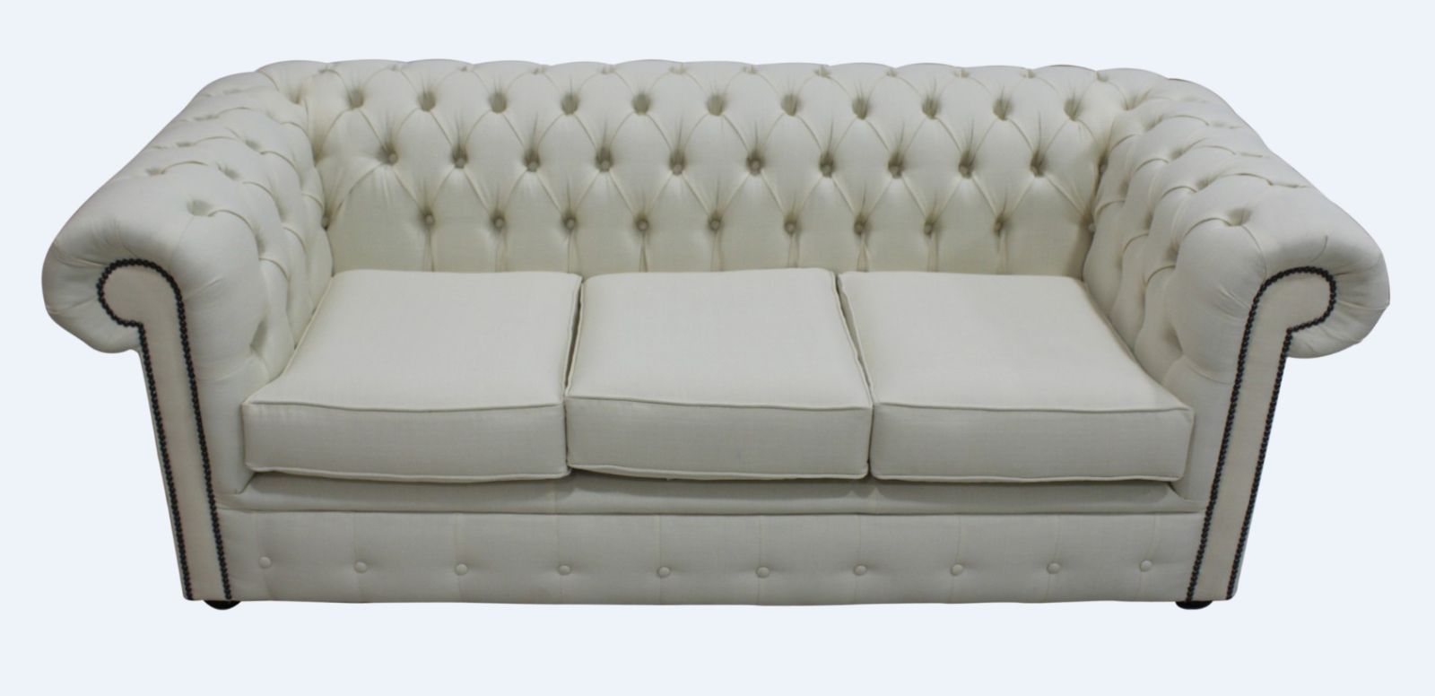 Product photograph of Chesterfield 3 Seater Sofa Settee Charles Cream Linen Fabric In Classic Style from Chesterfield Sofas