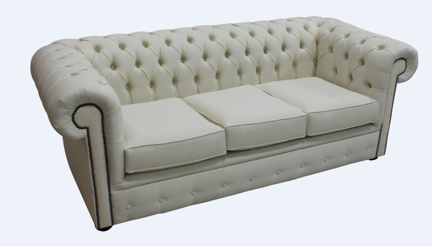 Product photograph of Chesterfield 3 Seater Sofa Settee Charles Cream Linen Fabric In Classic Style from Chesterfield Sofas.