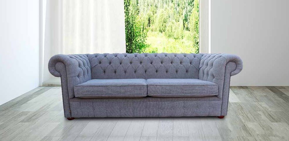 Product photograph of Chesterfield 3 Seater Sofa Settee Harley Slate Grey Fabric In Classic Style from Chesterfield Sofas