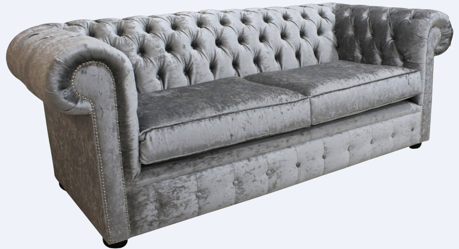 Product photograph of Chesterfield 3 Seater Sofa Settee Modena Silver Grey Velvet Fabric In Classic Style from Chesterfield Sofas.