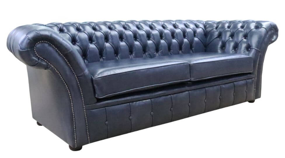 Product photograph of Chesterfield 3 Seater Sofa Settee Old English Ocean Blue Leather In Balmoral Style from Chesterfield Sofas.