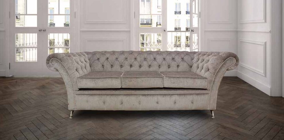 Product photograph of Chesterfield 3 Seater Sofa Settee Perla Illusions Grey Fabric In Balmoral Style from Chesterfield Sofas