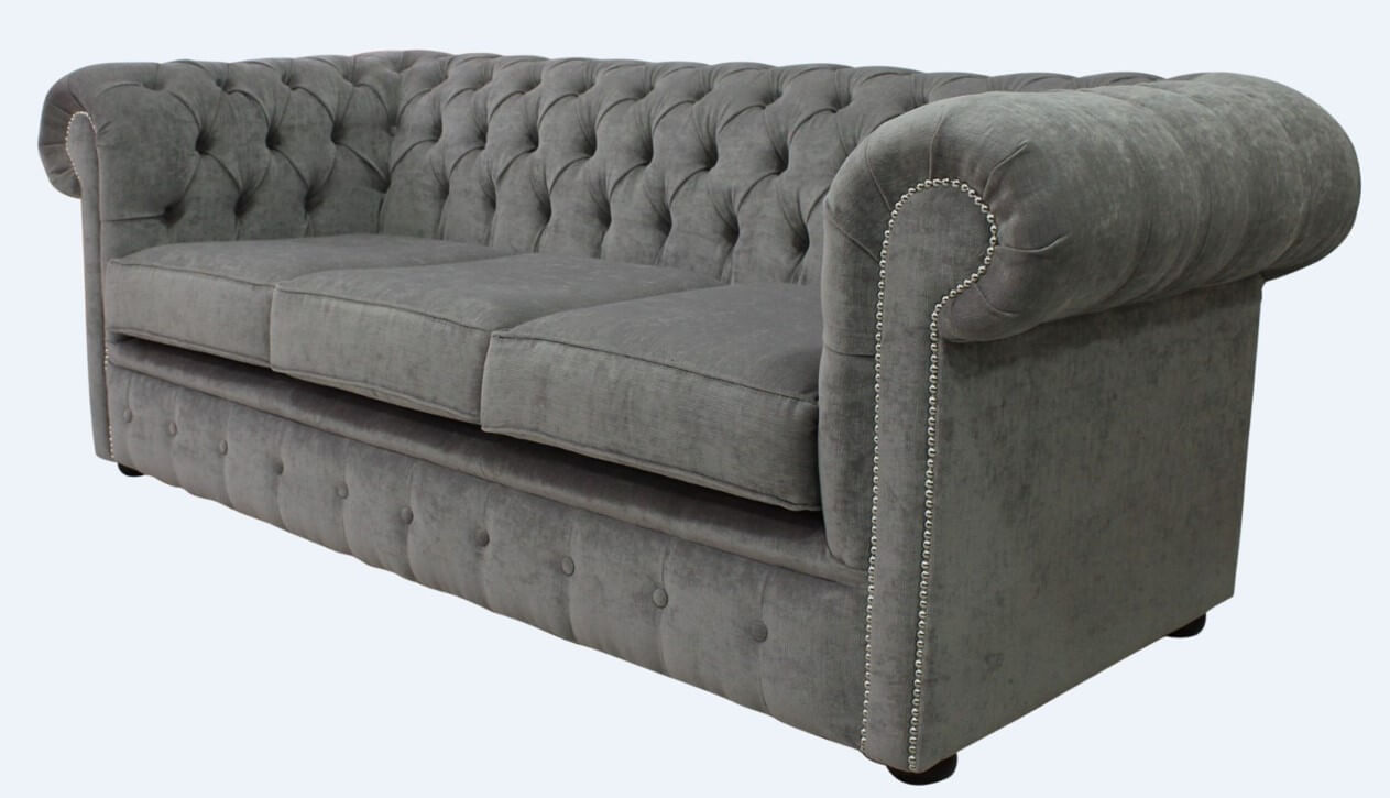 Product photograph of Chesterfield 3 Seater Sofa Settee Pimlico Grey Real Fabric In Classic Style from Chesterfield Sofas.