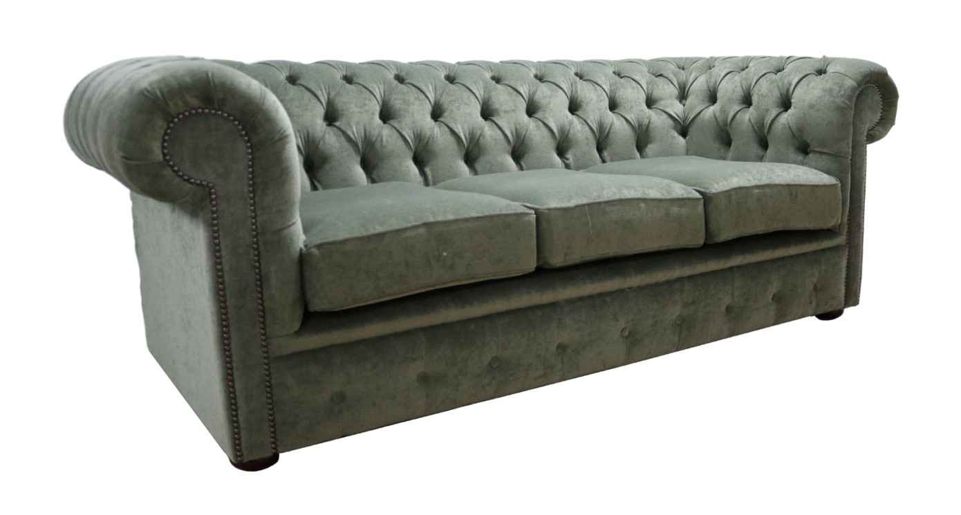 Product photograph of Chesterfield 3 Seater Sofa Settee Pimlico Moss Green Fabric In Classic Style from Chesterfield Sofas.