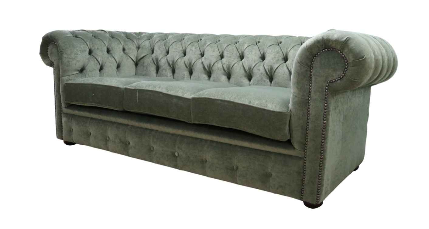 Product photograph of Chesterfield 3 Seater Sofa Settee Pimlico Moss Green Fabric In Classic Style from Chesterfield Sofas.
