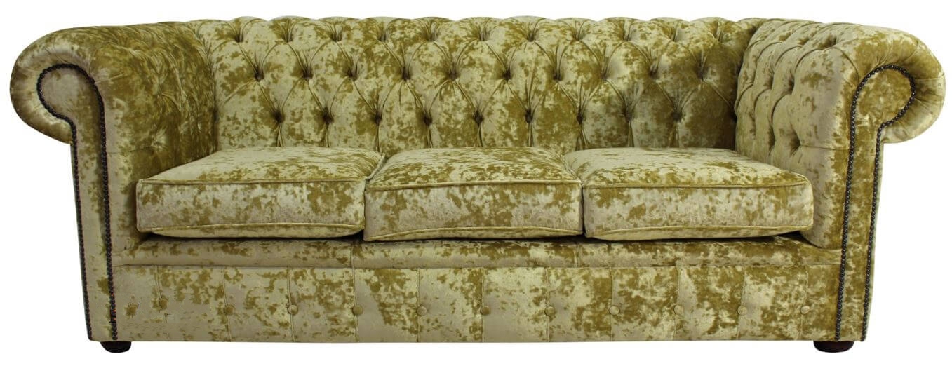 Product photograph of Chesterfield 3 Seater Sofa Settee Senso Chartreuse Green Velvet Fabric In Classic Style from Chesterfield Sofas