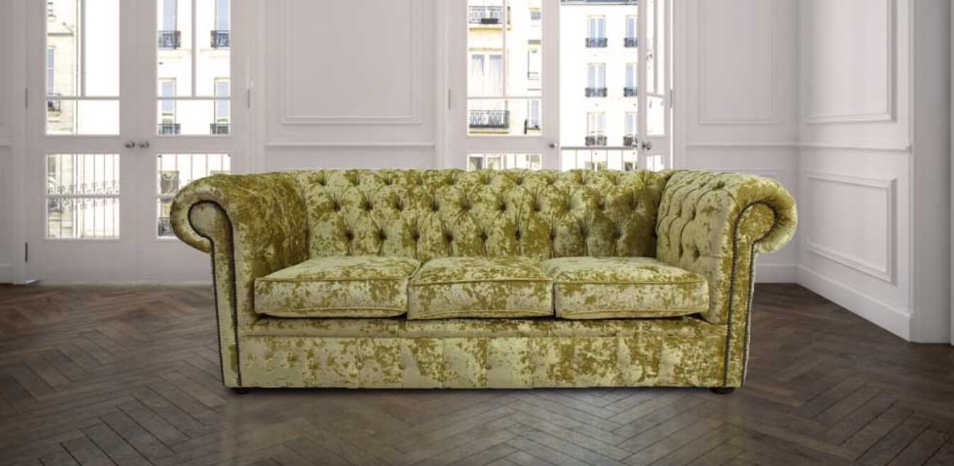 Product photograph of Chesterfield 3 Seater Sofa Settee Senso Chartreuse Green Velvet Fabric In Classic Style from Chesterfield Sofas.