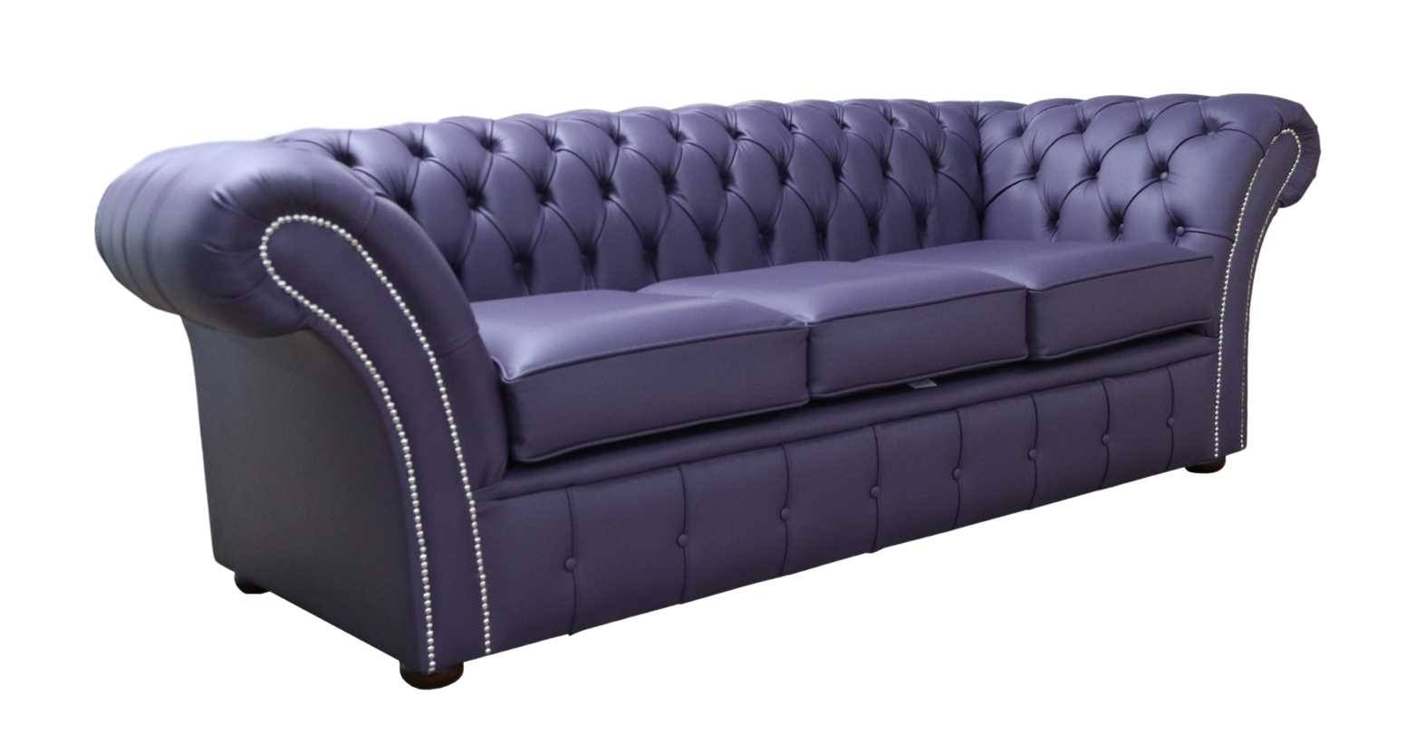 Product photograph of Chesterfield 3 Seater Sofa Settee Shelly Amethyst Purple Leather In Balmoral Style from Chesterfield Sofas.