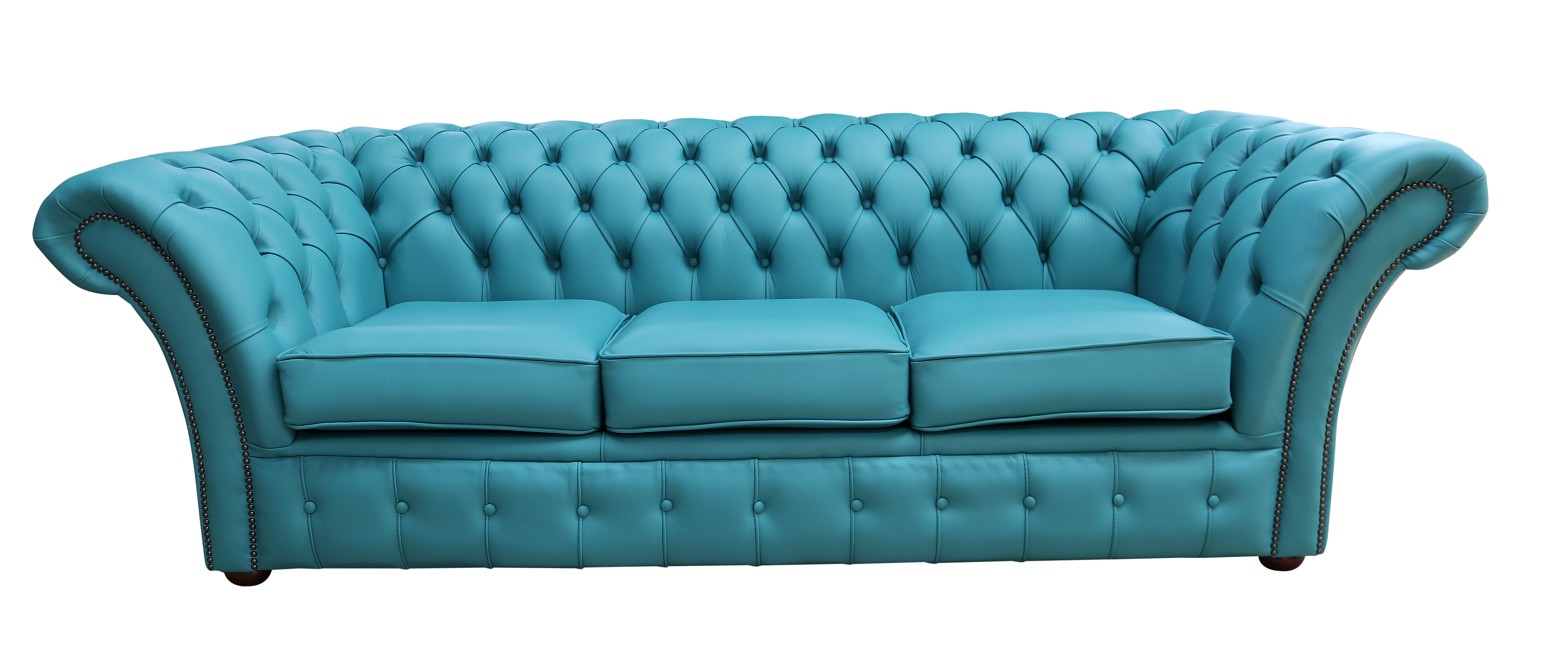 Product photograph of Chesterfield 3 Seater Sofa Settee Shelly Dark Teal Real Leather In Balmoral Style from Chesterfield Sofas