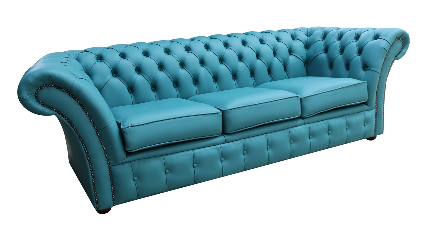 Product photograph of Chesterfield 3 Seater Sofa Settee Shelly Dark Teal Real Leather In Balmoral Style from Chesterfield Sofas.