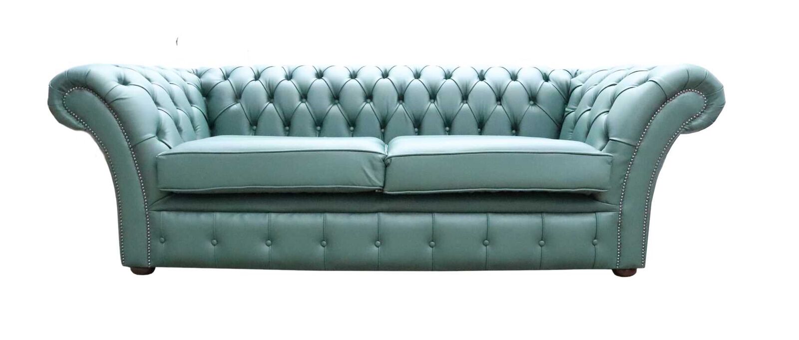 Product photograph of Chesterfield 3 Seater Sofa Settee Shelly Jade Green Leather In Balmoral Style from Chesterfield Sofas
