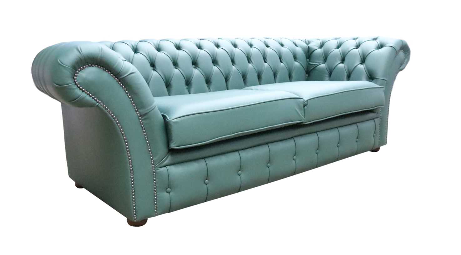 Product photograph of Chesterfield 3 Seater Sofa Settee Shelly Jade Green Leather In Balmoral Style from Chesterfield Sofas.