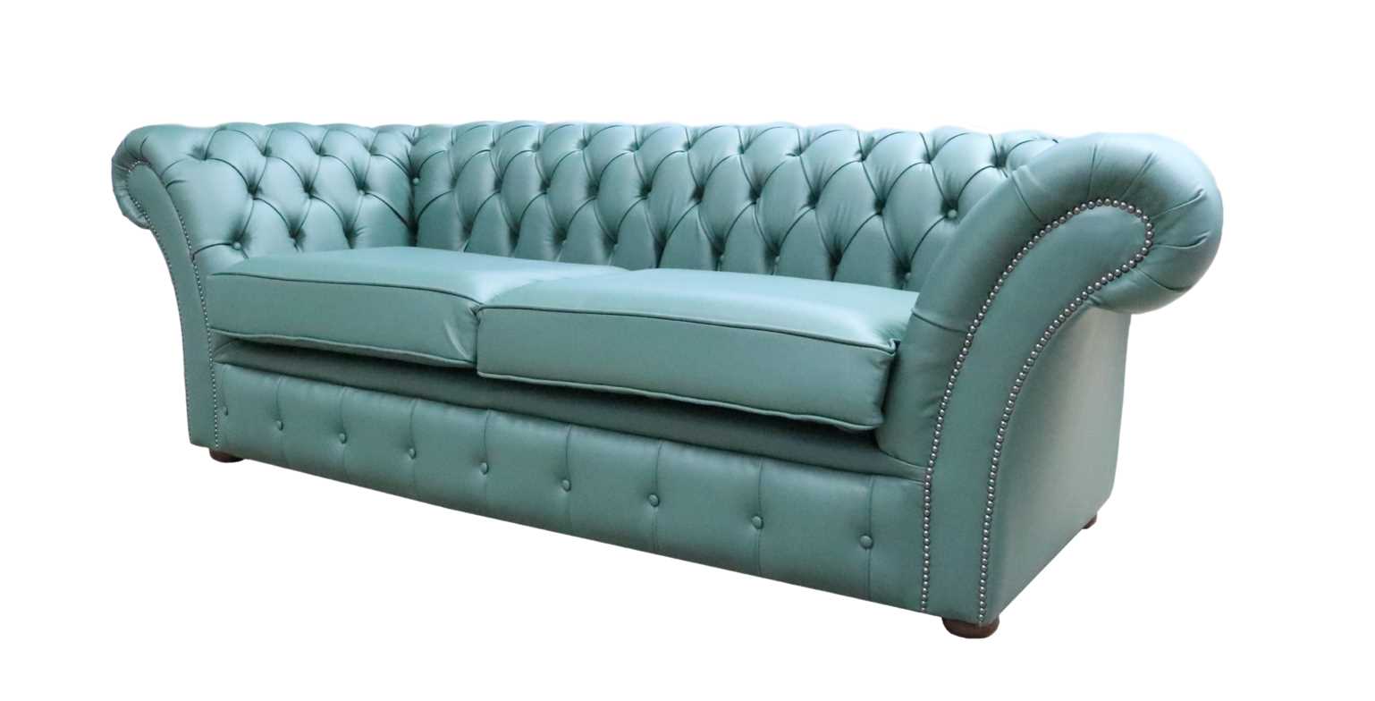 Product photograph of Chesterfield 3 Seater Sofa Settee Shelly Jade Green Leather In Balmoral Style from Chesterfield Sofas.