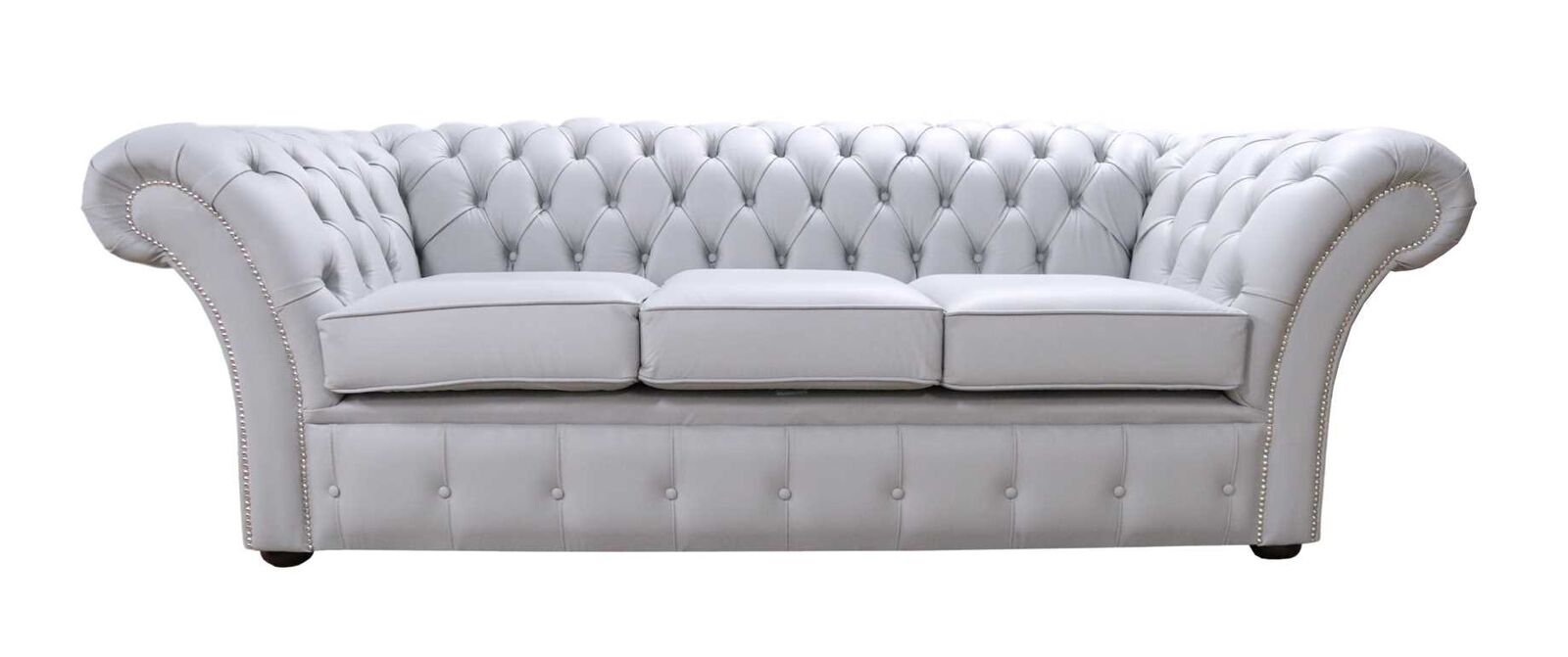 Product photograph of Chesterfield 3 Seater Sofa Settee Shelly Silver Grey Leather In Balmoral Style from Chesterfield Sofas