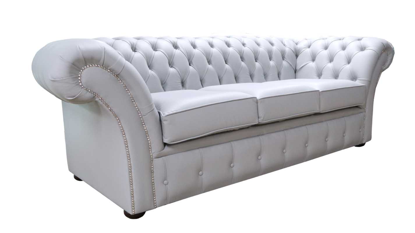 Product photograph of Chesterfield 3 Seater Sofa Settee Shelly Silver Grey Leather In Balmoral Style from Chesterfield Sofas.