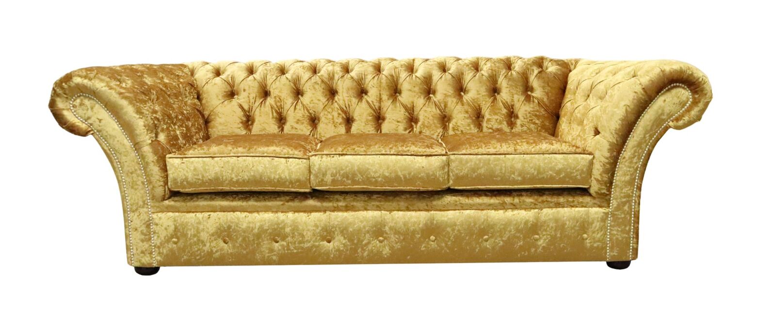 Product photograph of Chesterfield 3 Seater Sofa Settee Shimmer Gold Velvet Fabric In Balmoral Style from Chesterfield Sofas