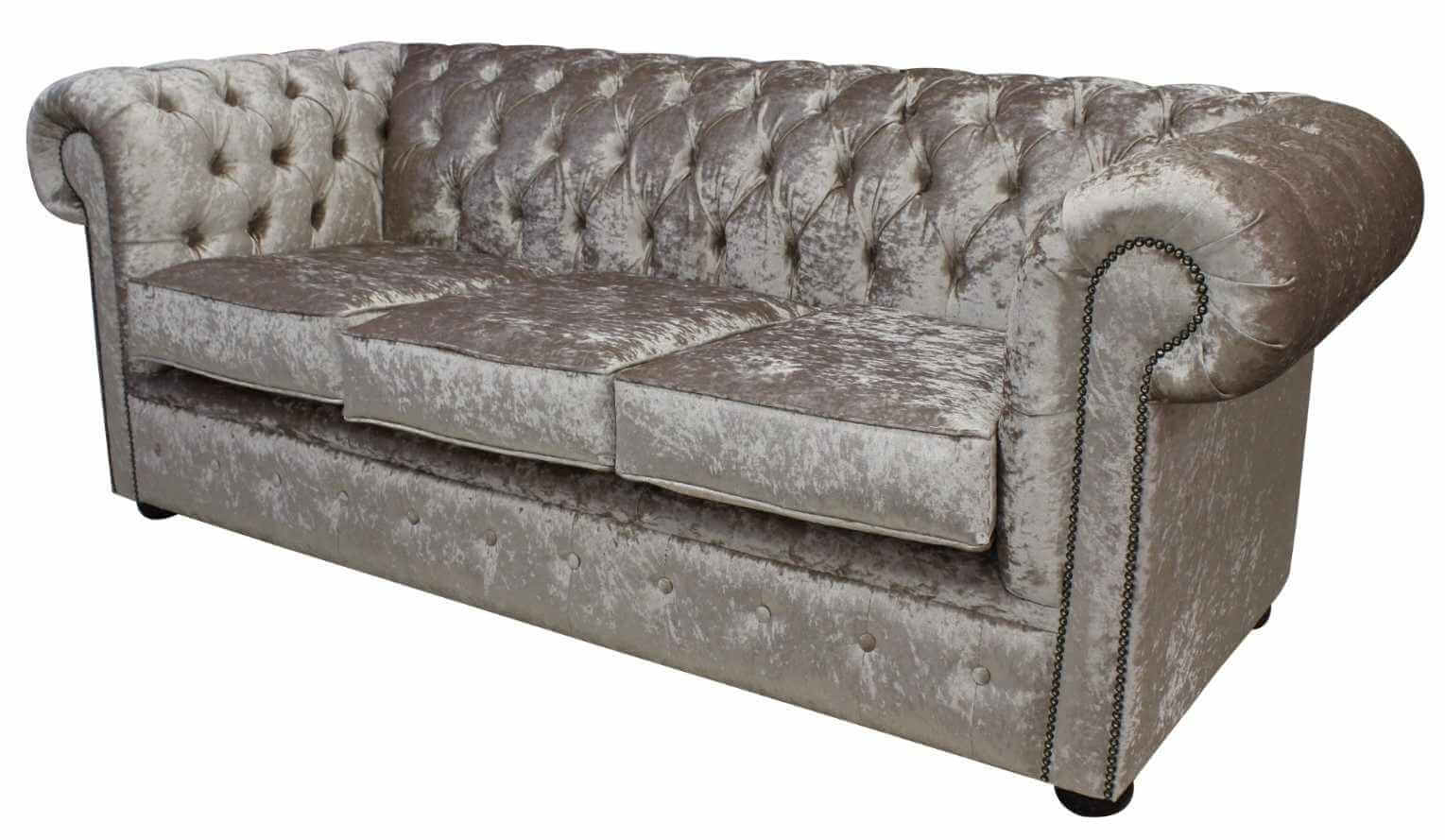 Product photograph of Chesterfield 3 Seater Sofa Settee Shimmer Mink Velvet In Classic Style from Chesterfield Sofas.