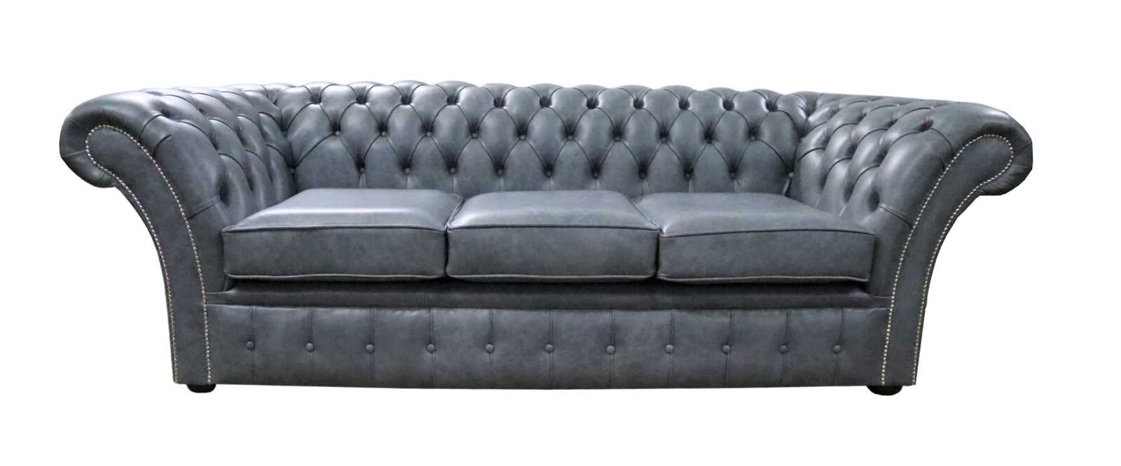Product photograph of Chesterfield 3 Seater Sofa Settee Stella Liquorice Grey Leather In Balmoral Style from Chesterfield Sofas