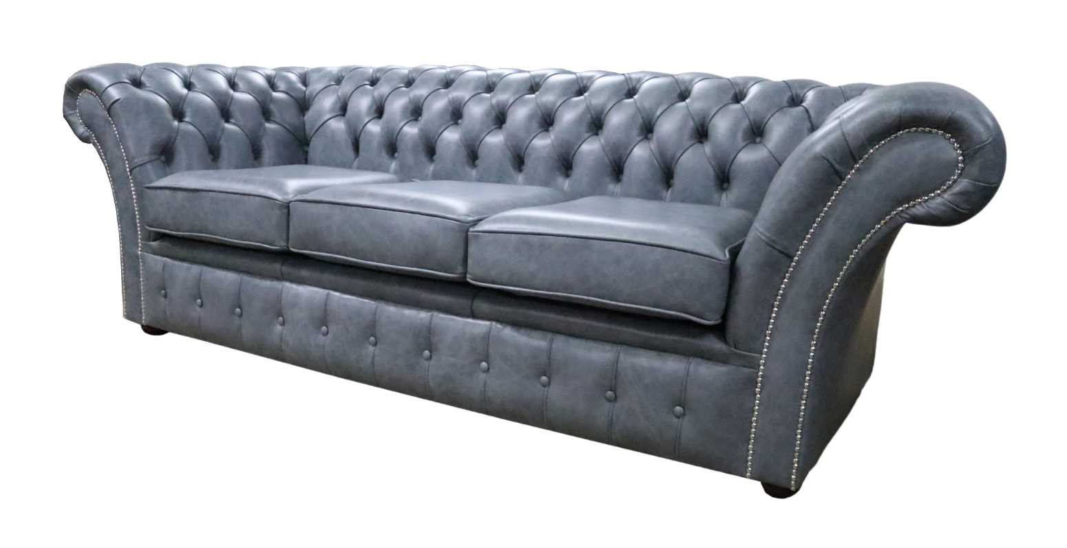 Product photograph of Chesterfield 3 Seater Sofa Settee Stella Liquorice Grey Leather In Balmoral Style from Chesterfield Sofas.