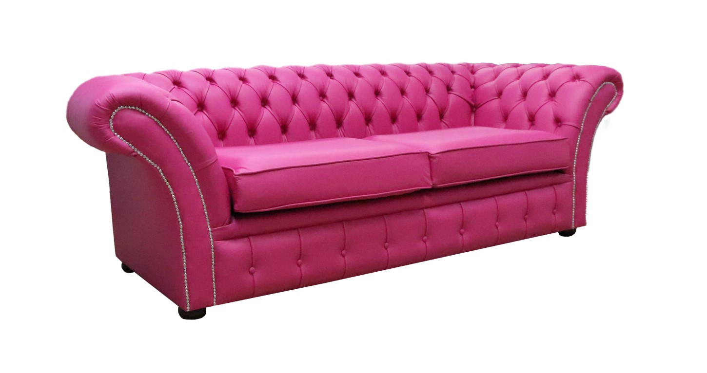Product photograph of Chesterfield 3 Seater Sofa Settee Vele Fuchsia Pink Leather In Balmoral Style from Chesterfield Sofas
