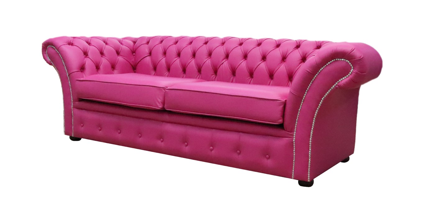 Product photograph of Chesterfield 3 Seater Sofa Settee Vele Fuchsia Pink Leather In Balmoral Style from Chesterfield Sofas.
