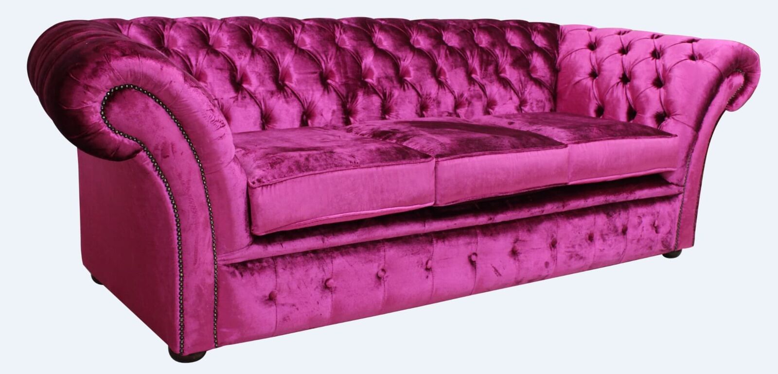 Product photograph of Chesterfield 3 Seater Sofa Settee Velvet Fuchsia Pink Fabric In Balmoral Style from Chesterfield Sofas.
