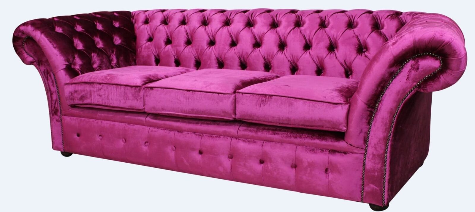 Product photograph of Chesterfield 3 Seater Sofa Settee Velvet Fuchsia Pink Fabric In Balmoral Style from Chesterfield Sofas.