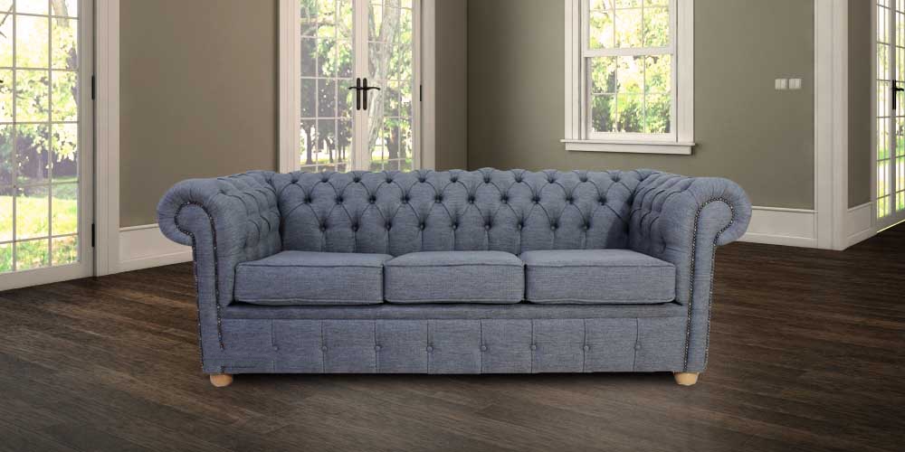 Product photograph of Chesterfield 3 Seater Sofa Settee Zoe Granite Grey Fabric In Classic Style from Chesterfield Sofas