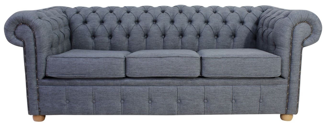 Product photograph of Chesterfield 3 Seater Sofa Settee Zoe Granite Grey Fabric In Classic Style from Chesterfield Sofas.