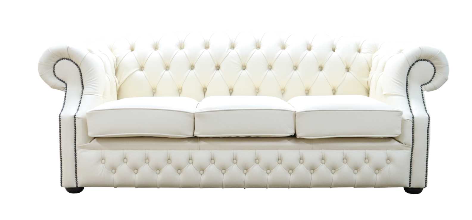 Product photograph of Chesterfield 3 Seater Sofa Shelly Cottonseed Cream Leather In Buckingham Style from Chesterfield Sofas