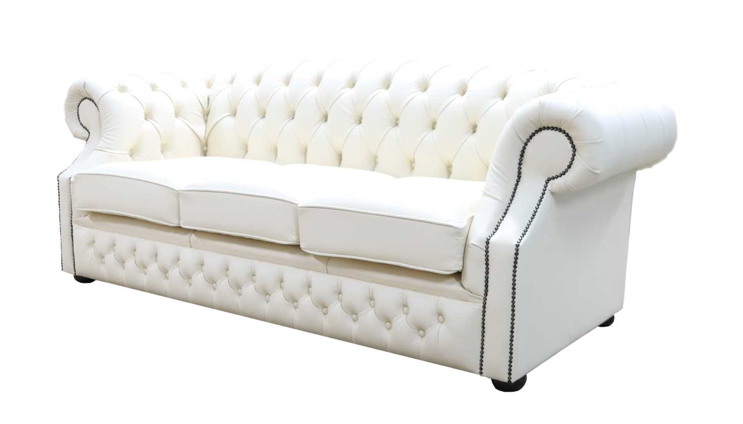 Product photograph of Chesterfield 3 Seater Sofa Shelly Cottonseed Cream Leather In Buckingham Style from Chesterfield Sofas.