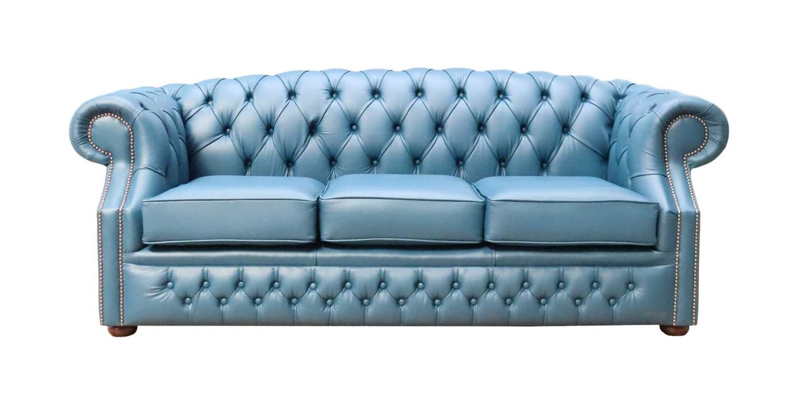 Product photograph of Chesterfield 3 Seater Sofa Shelly Majolica Blue Leather In Buckingham Style from Chesterfield Sofas