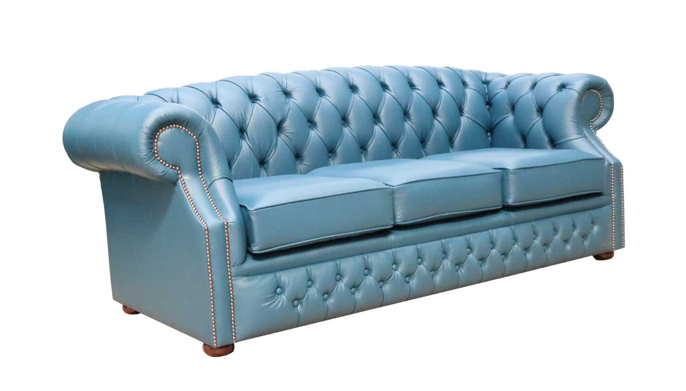 Product photograph of Chesterfield 3 Seater Sofa Shelly Majolica Blue Leather In Buckingham Style from Chesterfield Sofas.