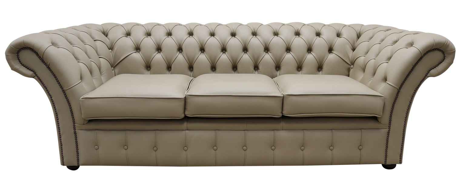 Product photograph of Chesterfield 3 Seater Sofa Shelly Pebble Real Leather In Balmoral Style from Chesterfield Sofas