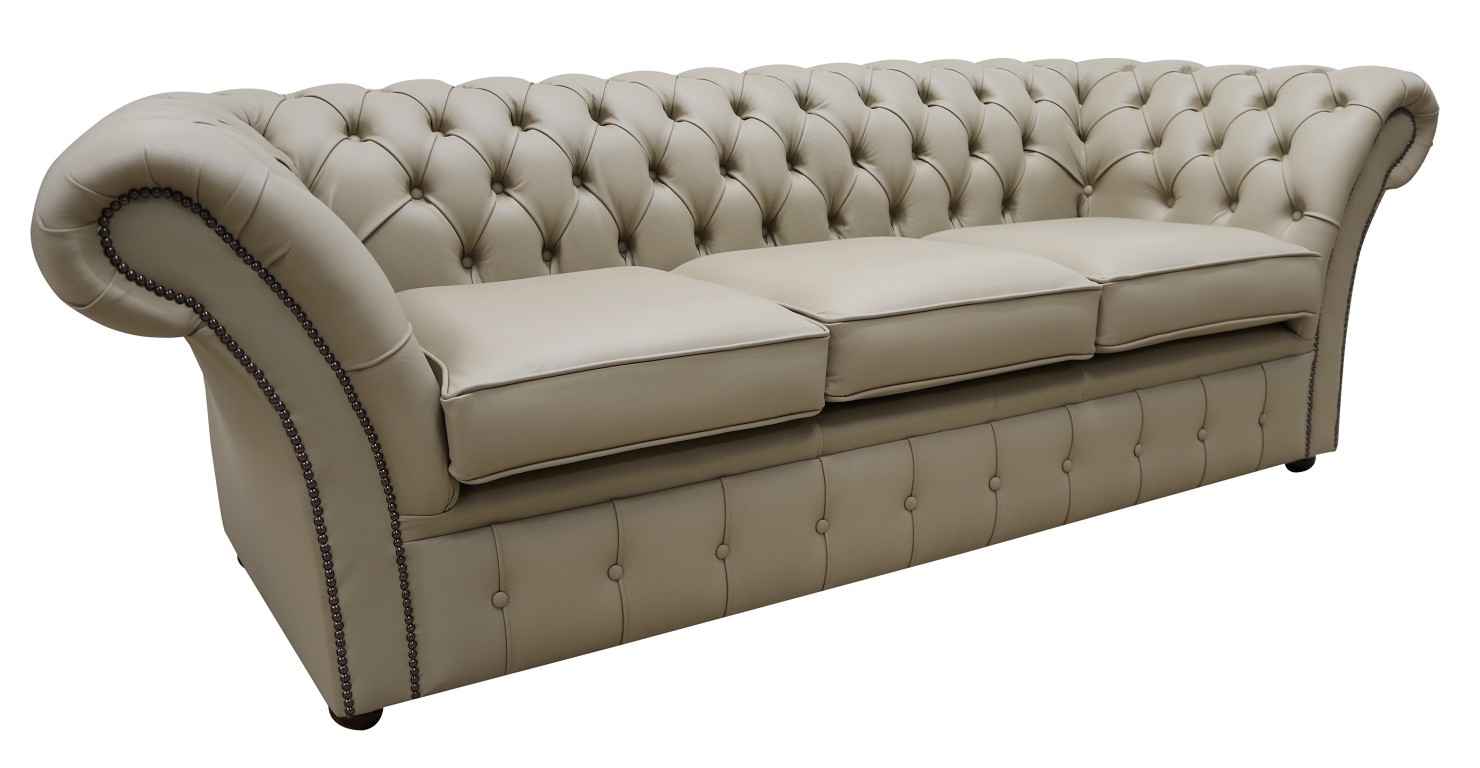 Product photograph of Chesterfield 3 Seater Sofa Shelly Pebble Real Leather In Balmoral Style from Chesterfield Sofas.